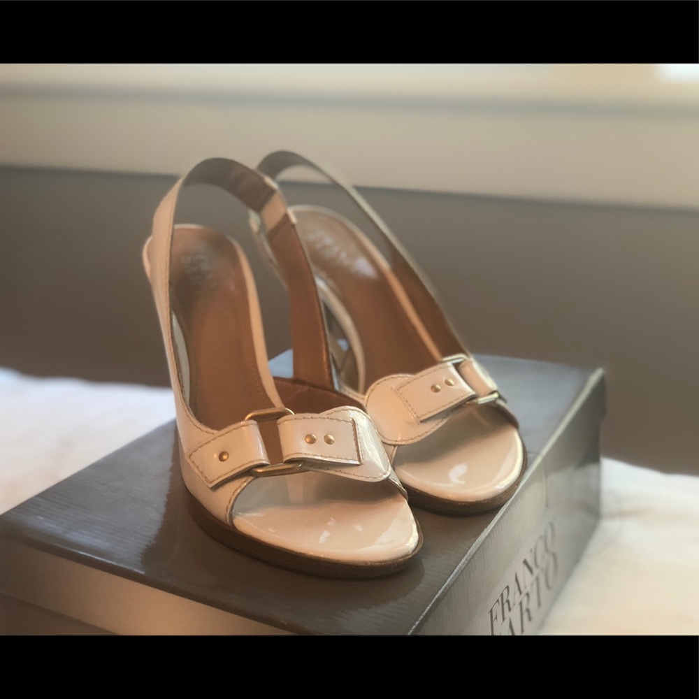Franco Sarto patent white sling backs
